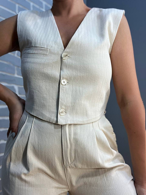 Жилет жіночий Mix Ray 40470 з гудзиками льон молочний, молочний, M Київ - фото 6