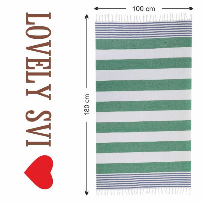 Рушник пештемаль Lovely Svi бавовняний, пляжний, хамам, spa - XХL 100x180 см Green/Blue Stripes (6032025) Київ - фото 8