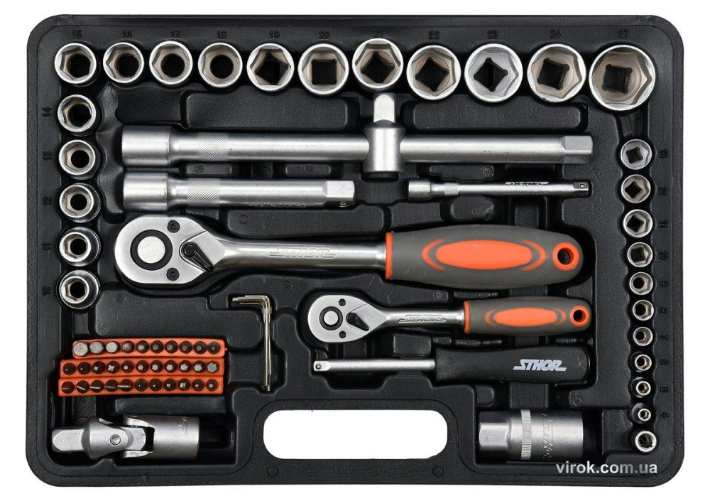 Набір головок торцевих, насадок STHOR : квадрат 1/2", 1/4" з інструментами [72 Од.] [4/96] Одеса - фото 1