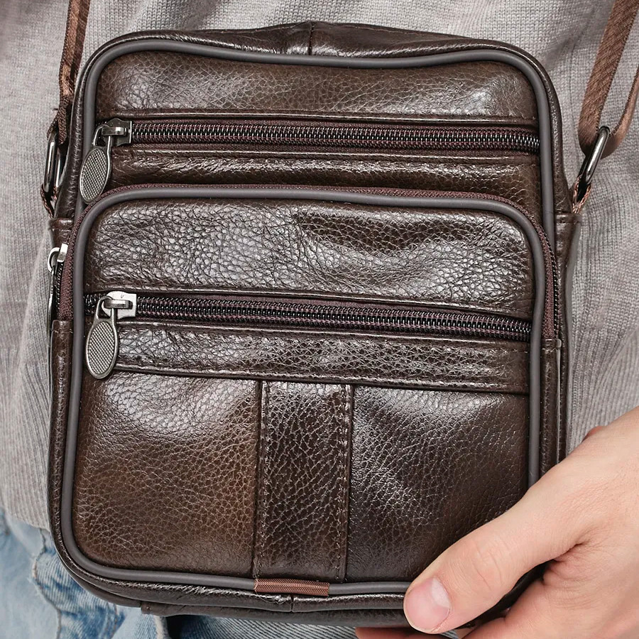 Чоловіча сумка з натуральної італійської шкіри, коричнева, компактний месенджер, кросбоді IC-82 Львів - фото 8