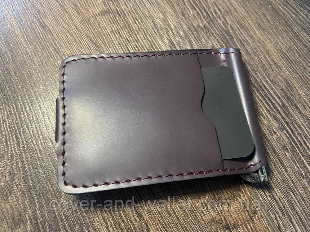 Тонкий шкіряний затискач для грошей на кнопці з кишенями для карток PUOS Київ - фото 6