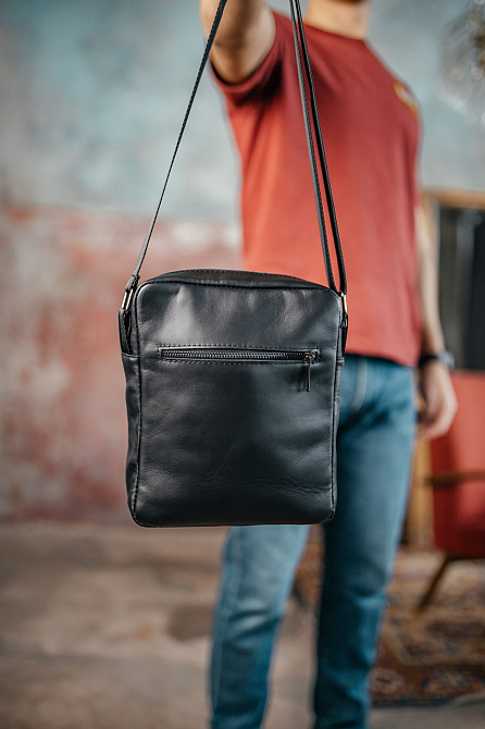 Мужская каркасная барсетка, черная сумка через плечо из натуральной кожи, классический мессенджерMasterSem Киев - изображение 7
