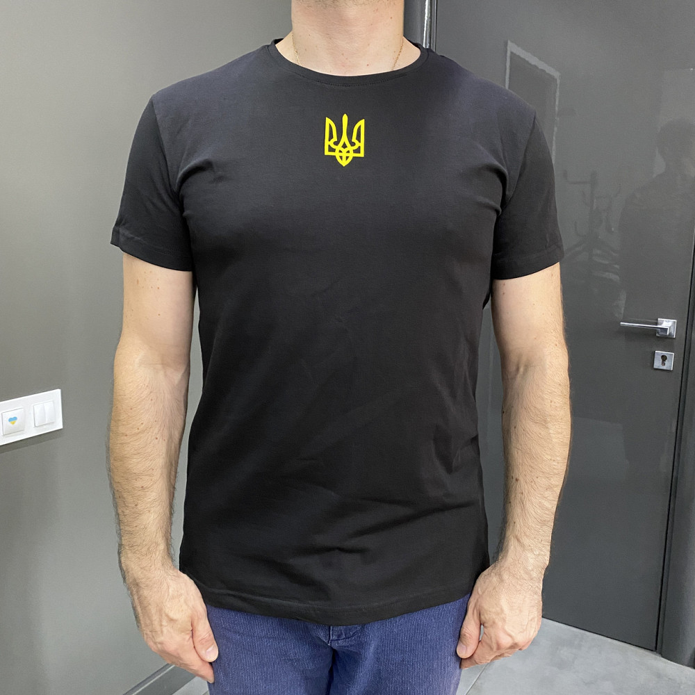 100% з продажу на ЗСУ! Футболка чорна з принтом "Прапор Донецької обл." (жовте сонце), бавовна, розмір M, унісекс Solmir Київ - фото 2