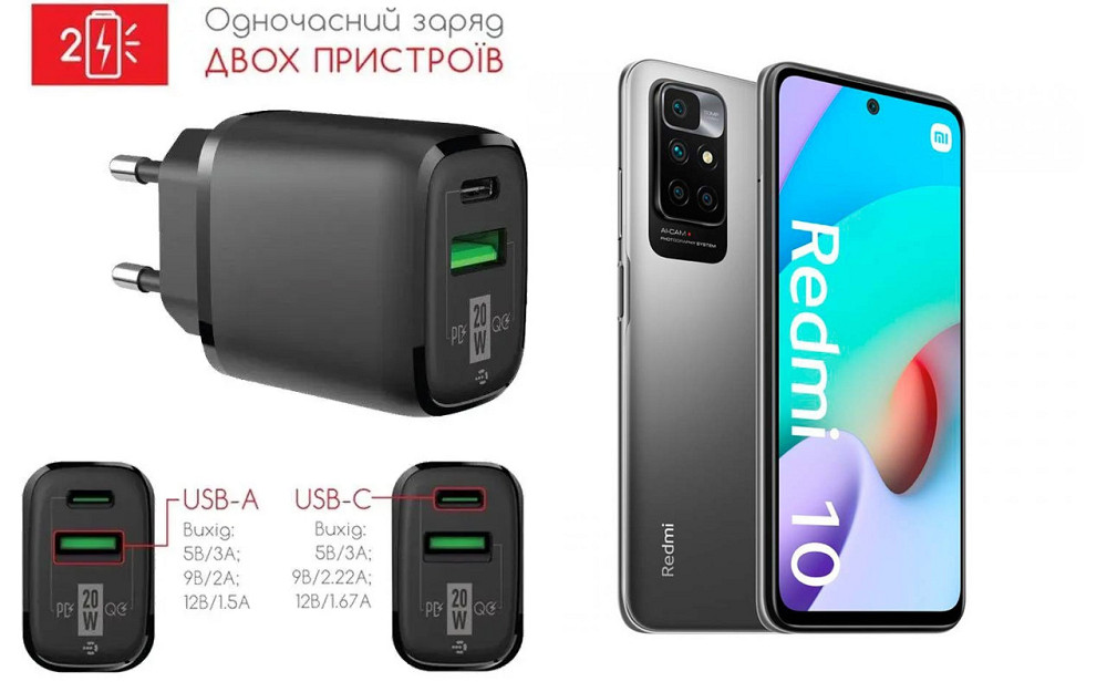 Сетевое зарядное устройство для Xiaomi Redmi 10 (2022), 20W 3A, Quick Charge 3.0 Киев - изображение 1