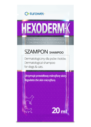 Гексодерм-К (Xexoderm-K) Шампунь для собак і котів з хлоргикседином і кетоконозолом 20 мл  Eurowet Польща Вінниця