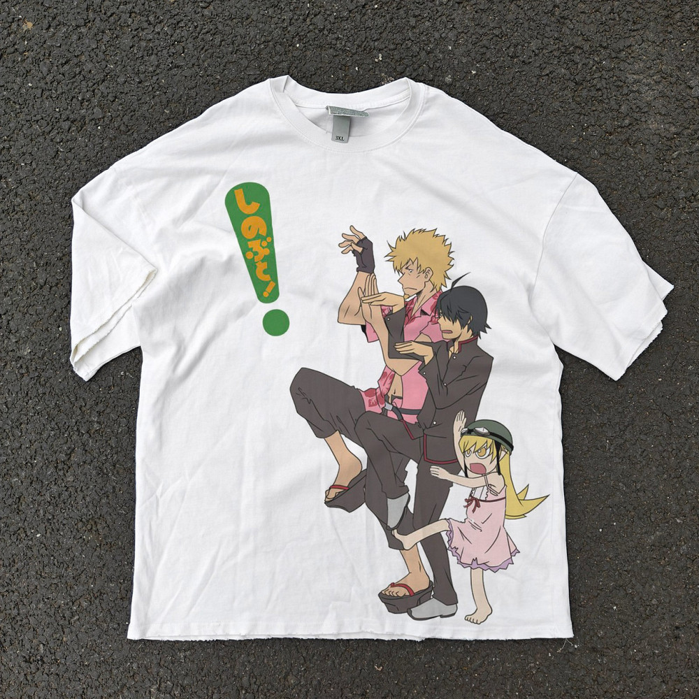 Футболка чоловіча з принтом аніме Аніме Моногатарі Серіес Схінобу оверсайз (S/M/L) Черний Дніпро - фото 6