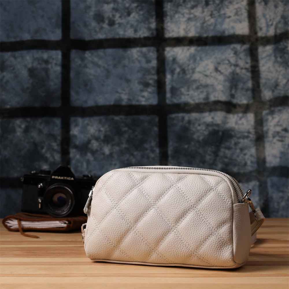 Модна жіноча сумка прошита ромбами з натуральної шкіри Vintage 22931 Білий Київ - фото 10