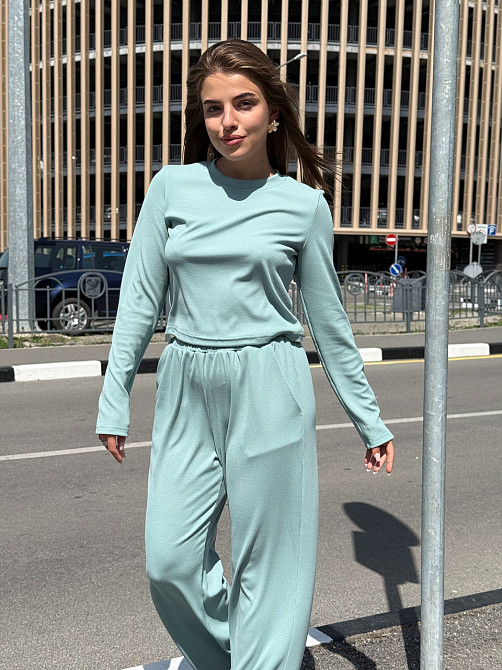 Жіночий костюм штани з широкими штанами Оливовий XS/S Харків - фото 2