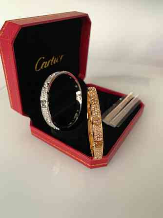 Cartier браслет love с отверткой (с мелким цирконием) лимонное золото, белое золото / Картье браслет с камнями Одесса