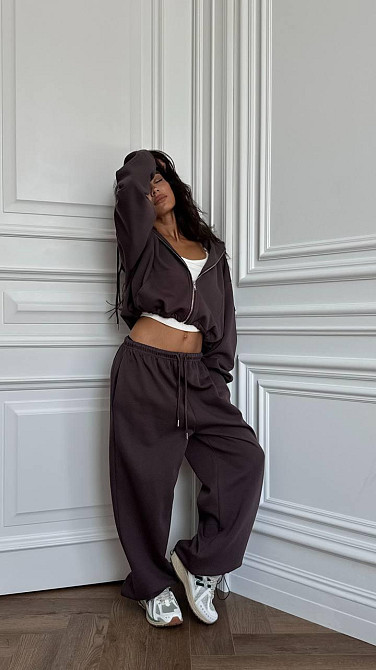 Стильный женский костюм двойка в спортивном стиле турецкая двунитка. 42/44, Шоколад Одесса - изображение 3