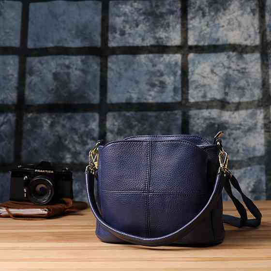 Женская сумка из натуральной кожи с тремя отделениями Vintage 22976 Синий Киев