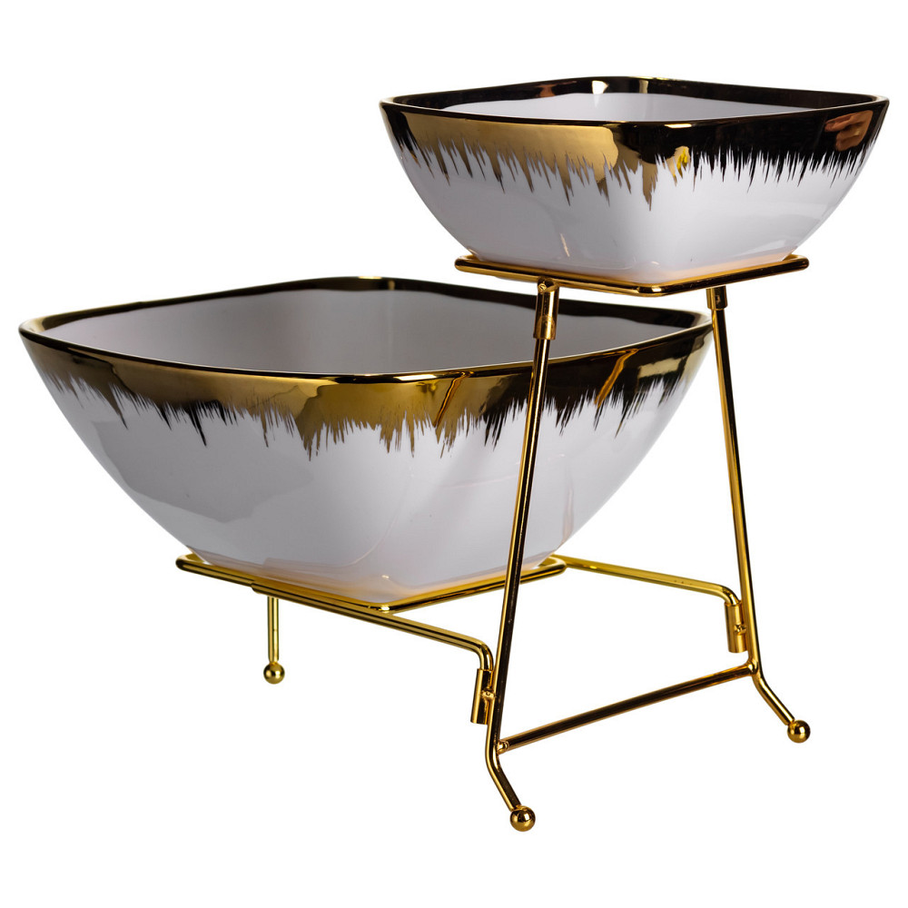 Фруктовница двухъярусная с золотым декором 31×23 см Киев - изображение 1