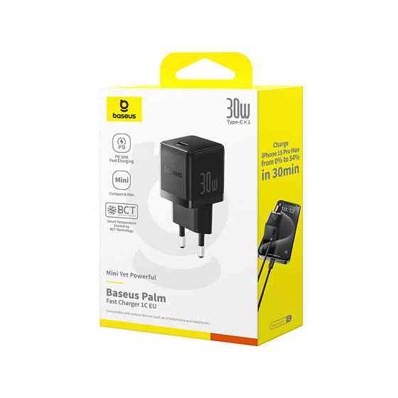 Мережевий зарядний пристрій Baseus Palm Fast Charger 1C 30W EU Cluster Black Одеса