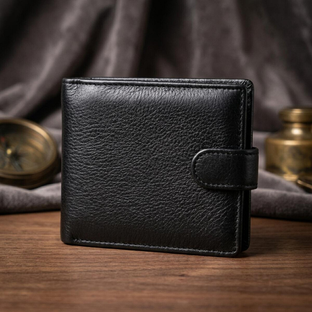 Якісний горизонтальний гаманець із натуральної шкіри ST Leather 22455 Чорний Київ - фото 14