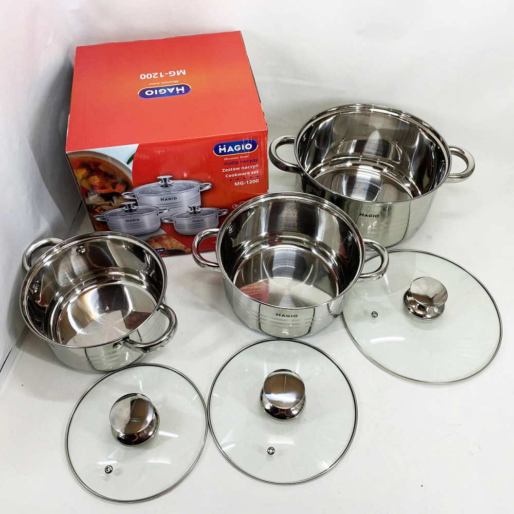 Каструлі з нержавіючої сталі MAGIO, Набір каструль з нержавіючої сталі, Набір каструль для електроплити TE-74 Львів - фото 1