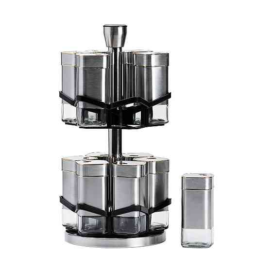 Набір для спецій на підставці 12 баночок по 120 мл, хром із золотом HP1321 Київ