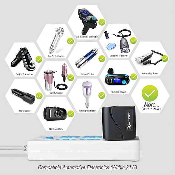 Адаптер живлення, перетворювач живлення 2A/24W від прикурювача Roypow C24 Луцк