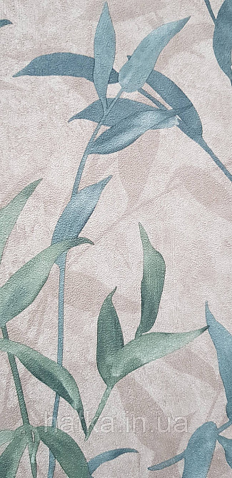 Шпалери вінілові на флізеліні Sintra Adria метрове листя гілки бірюзові зелені на коричневому Київ - фото 3