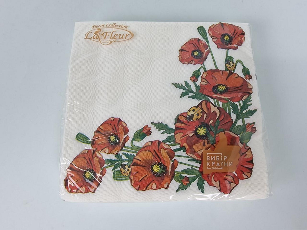 Двухслойная цветочная салфетка (ЗЗхЗЗ, 16шт)  La Fleur Маковое поле 398 (1 пачка) Харьков - изображение 1
