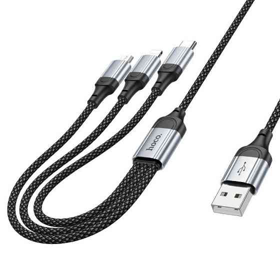 Кабель HOCO X102 Fresh 3-in-1 charging data cable (iP+Micro+Type-C) Black Київ
