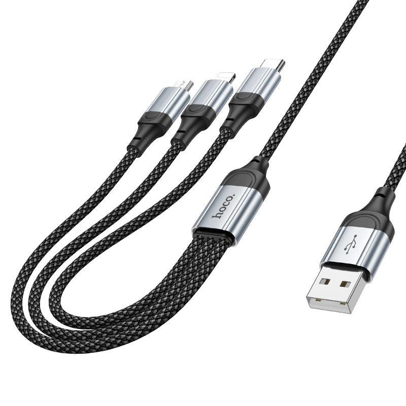 Кабель HOCO X102 Fresh 3-in-1 charging data cable (iP+Micro+Type-C) Black Київ - фото 5