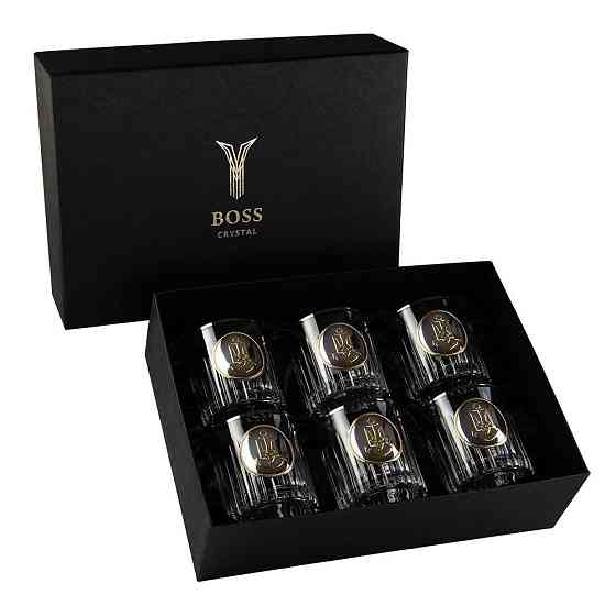 Набор для виски Шеврон МВФ Boss Crystal хрусталь (6 бокалов по 360 мл) декорирован платиной, серебром и позолотой Киев