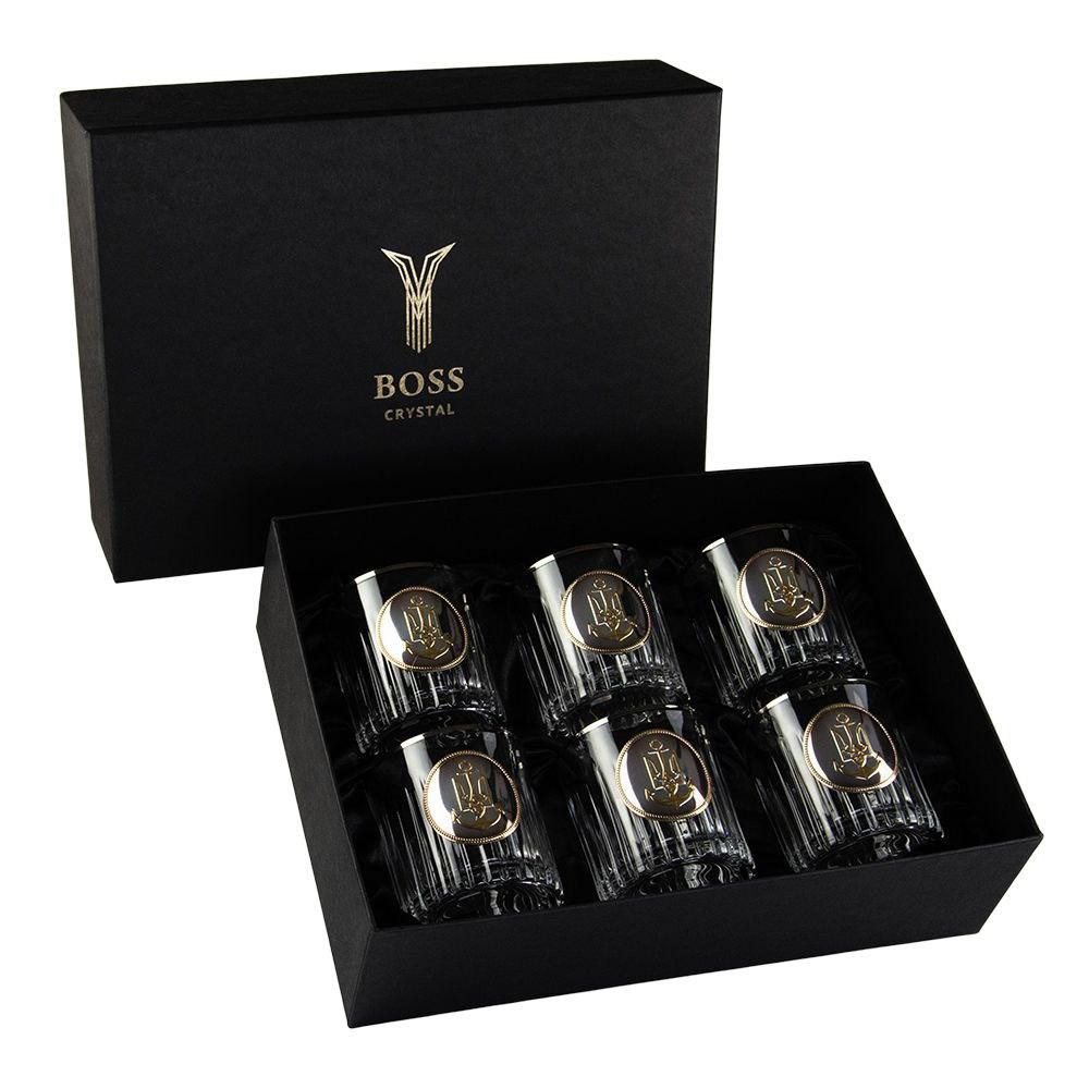 Набор для виски Шеврон МВФ Boss Crystal хрусталь (6 бокалов по 360 мл) декорирован платиной, серебром и позолотой Киев - изображение 1