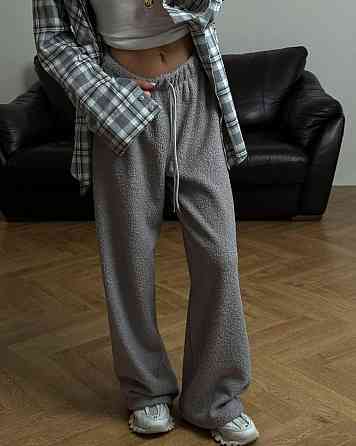 Жіночі стильні теплі штани баранчиків на велюрі. Сірий Одеса