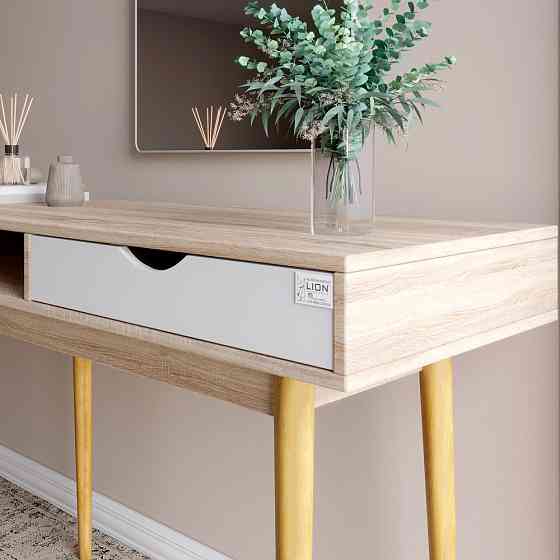 Письмовий стіл LION Сканді-1 Німфея Альба (білий)/Дуб Артизан (стільниця) (LION-041394) ТОП Львів