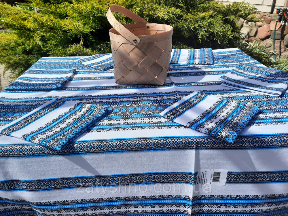 Вишита скатертина з серветками блакитна Київ - фото 7