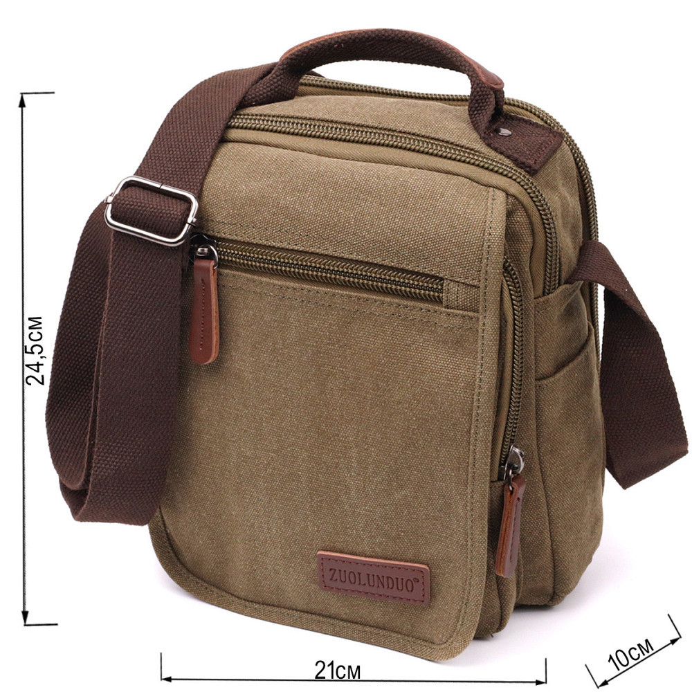 Сумка листоноша на плече із щільного текстилю Vintage 22228 Оливковий Київ - фото 10