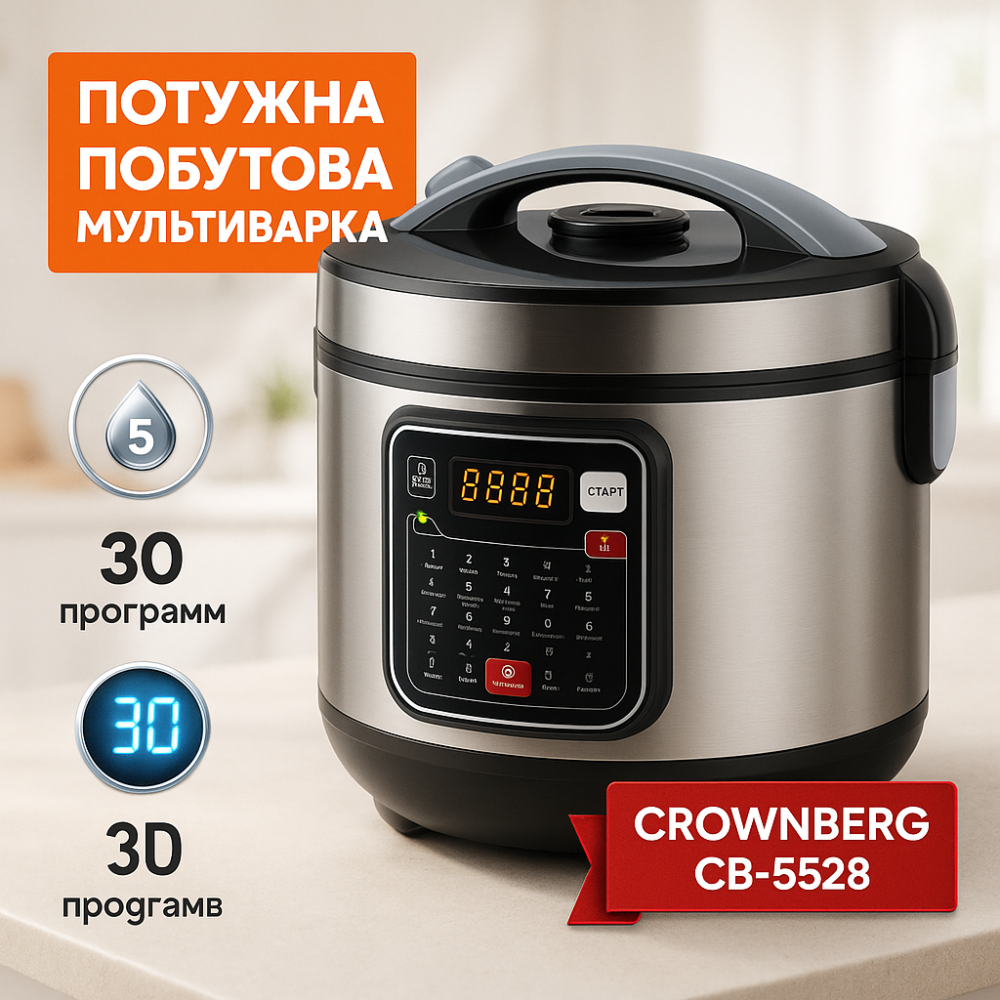 Мультиварка 30 программ Crownberg CB-5528 5л 1000Вт электронное управление с дисплеем и функцией скороварки HM-31 Львов - изображение 10