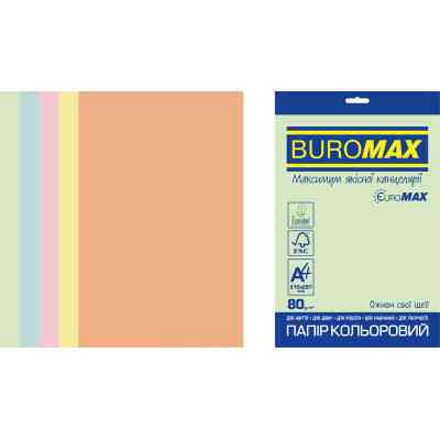Бумага Buromax А4, 80g, PASTEL, 5colors, 250sh EUROMAX (BM.27212250E-99) Винница