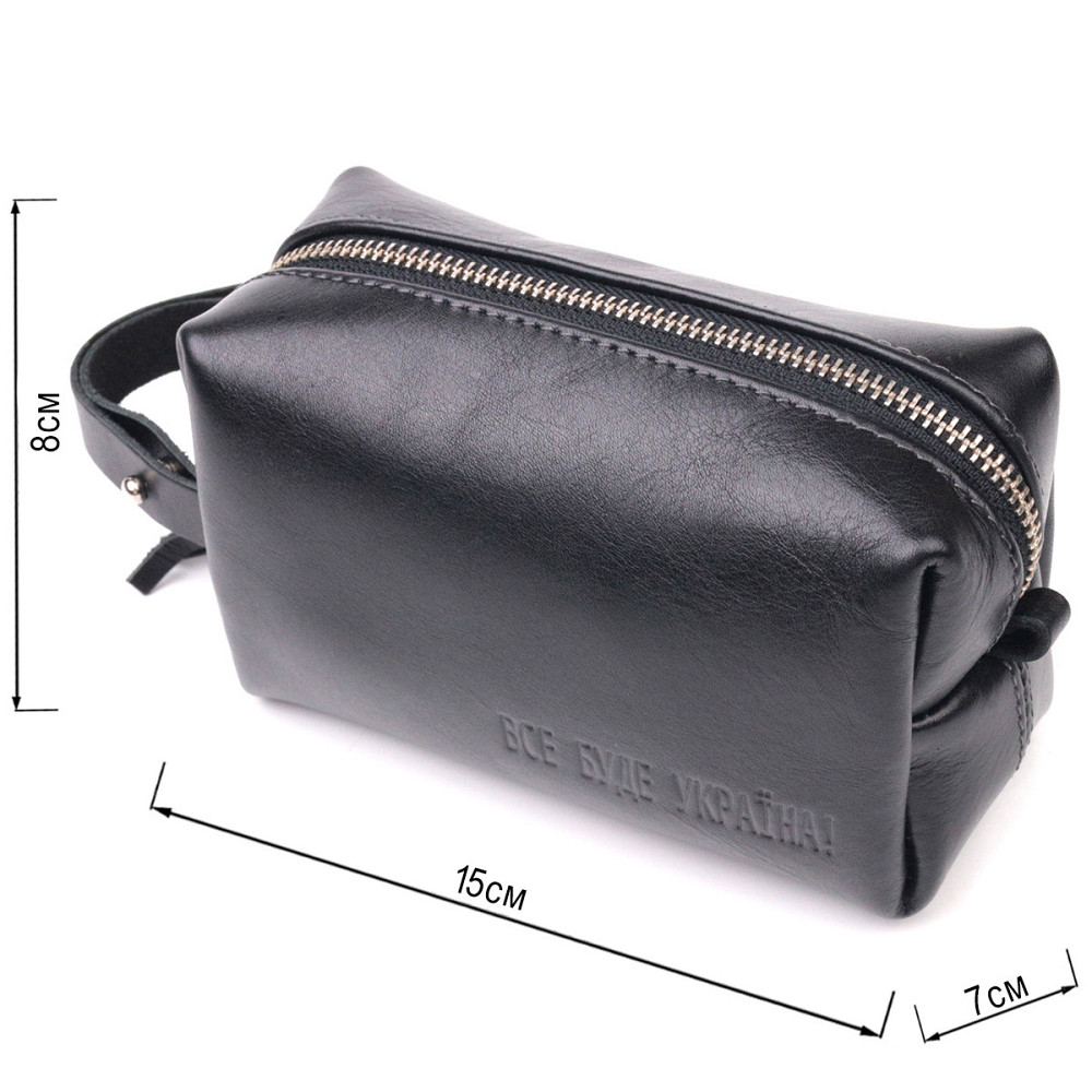 Небольшая косметичка из гладкой кожи на молнии Украина GRANDE PELLE 16761 Черная Киев - изображение 8