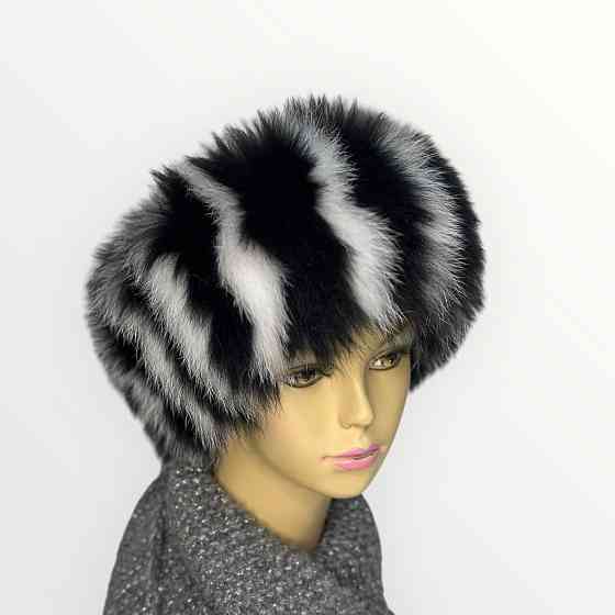 Хутряна пов'язка на голову жіноча з песця Чорно-Білий Харків