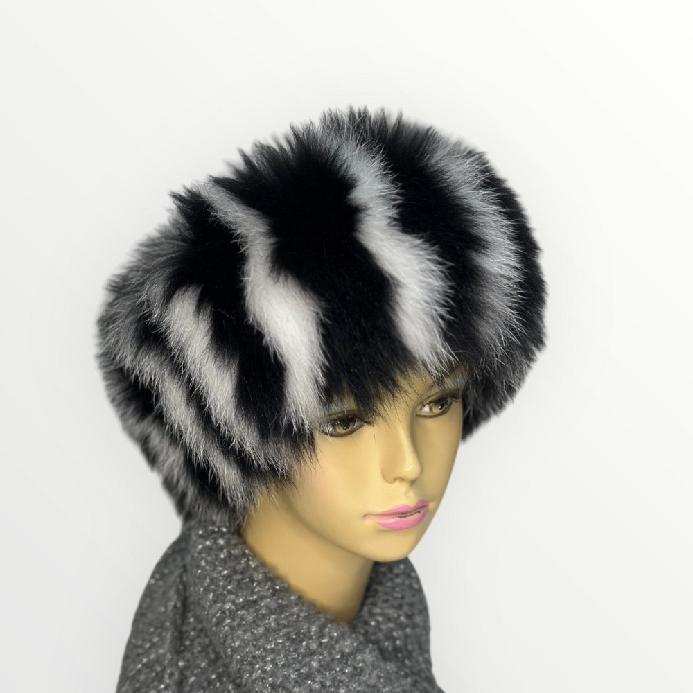 Меховая повязка на голову женская песцовая Черно-Белый Харьков - изображение 2
