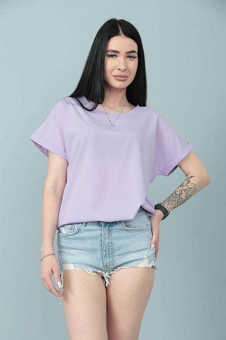 Літня блузка футболка вільного крою "Moment" оптом | Норма і батал 46-48, Лавандовий Київ - фото 1