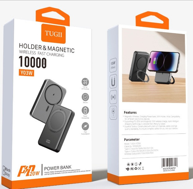 Павербанк 10000 mAh WUW TUGII-Y03 15W швидка зарядка магнітний чорний power bank повербанк Одеса - фото 2