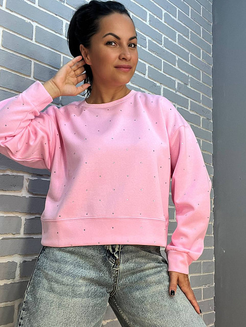 Світшот жіночий W 2950 широкий розсип камінців one size, рожевий, one size Київ - фото 10