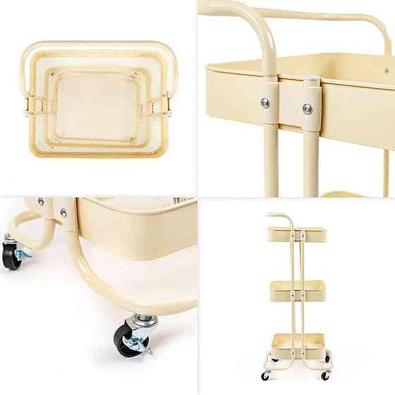 Етажерка мобільна триярусна універсальна з металу 45х37х82см Кремова SW-00002105 Київ