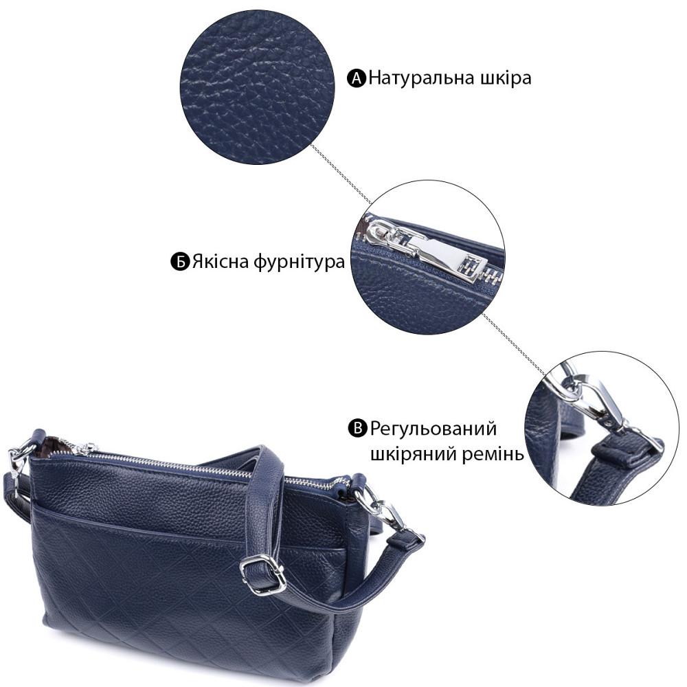 Надежная сумка для женщин на три отделения из натуральной кожи Vintage 22806 Синий Киев - изображение 4