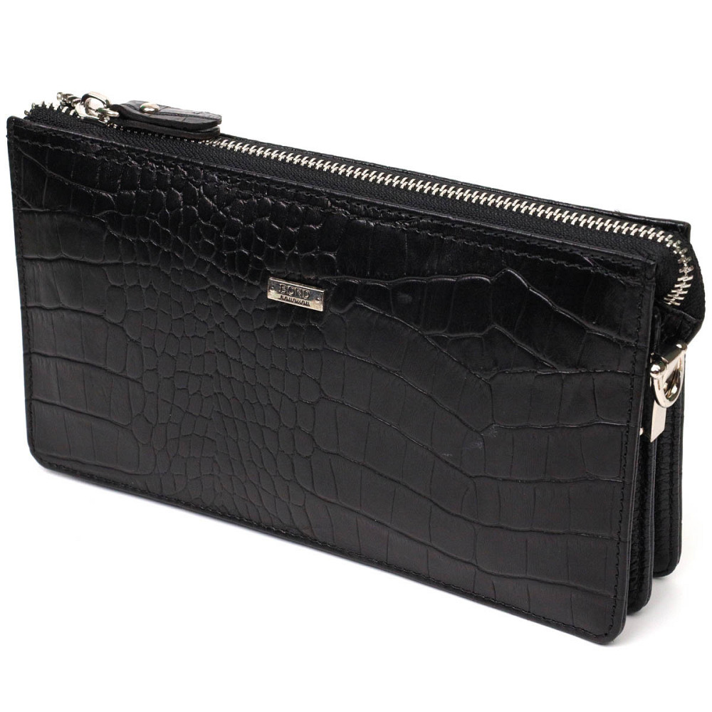 Мужской клатч на два отделения из натуральной кожи с тиснением под крокодила BOND 22044 Черный Киев - изображение 4