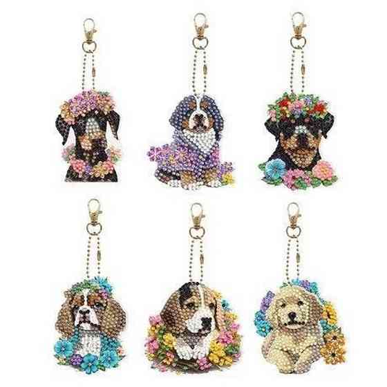 Набір брелків алмазна викладка "Собачки" BR42 з інструментами 6 шт Вінниця