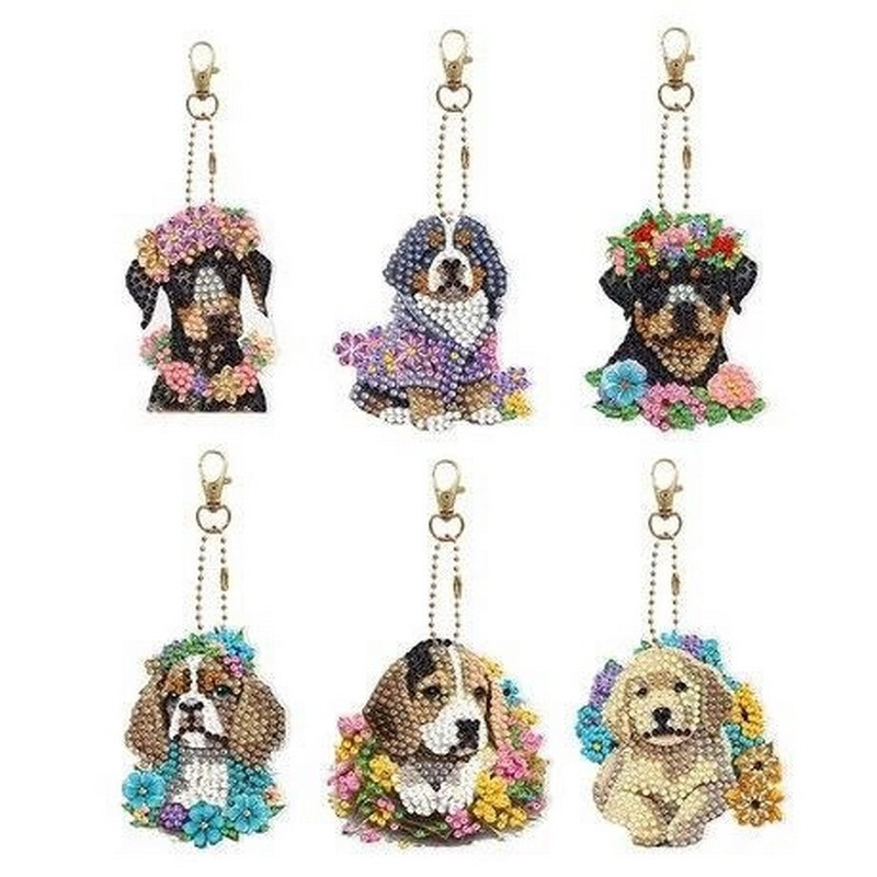 Набір брелків алмазна викладка "Собачки" BR42 з інструментами 6 шт Вінниця - фото 1