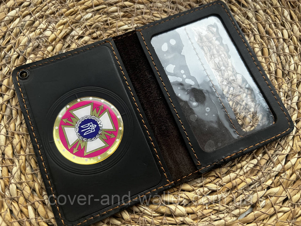 Обкладинка ДССЗЗІ (держспецзв'язок) з пластиковим шевроном із вінтажної шкіри Київ - фото 4