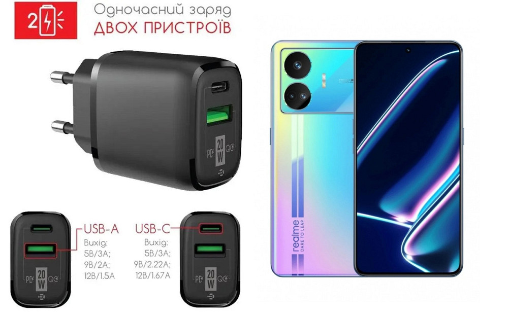Сетевое зарядное устройство для Realme GT Neo5, 20W 3A, Quick Charge 3.0 Киев - изображение 1