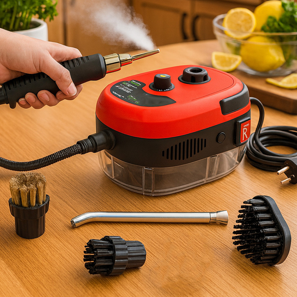 Портативный пароочиститель для дома, 2500Вт, 900мл + 4 насадки, Красный / Парогенератор для уборки / Паровой очиститель Киев - изображение 1