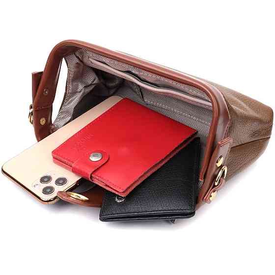 Красивий клатч з цікавою клямкою з натуральної шкіри Vintage 22425 Коричневий Київ