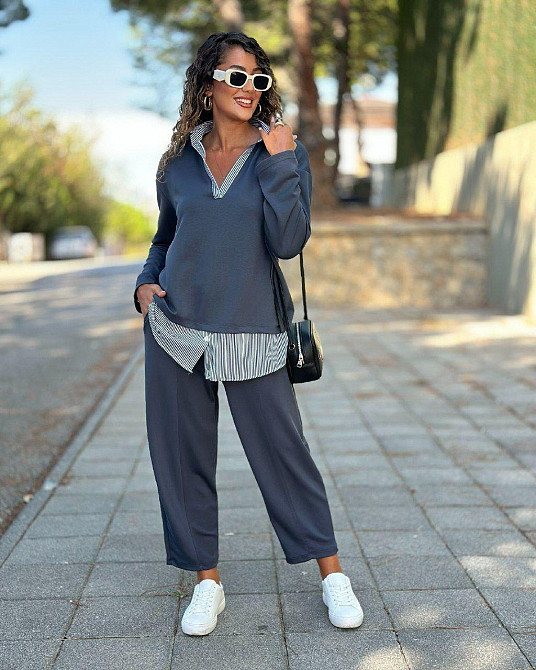 Стильный женский костюм двойка двунитка + котон. Графит, 48/50 Одесса - изображение 3