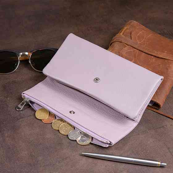 Клатч конверт з кишенею для мобільного шкіряний жіночий Ліловий (ST Leather) Київ